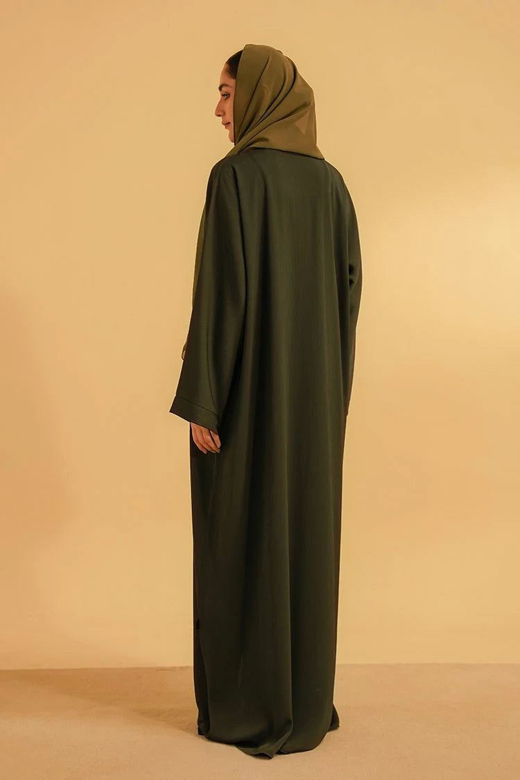 Picture of Divinely Crafted - Textured Abaya Set - Olive - Available at Raja Sahib
