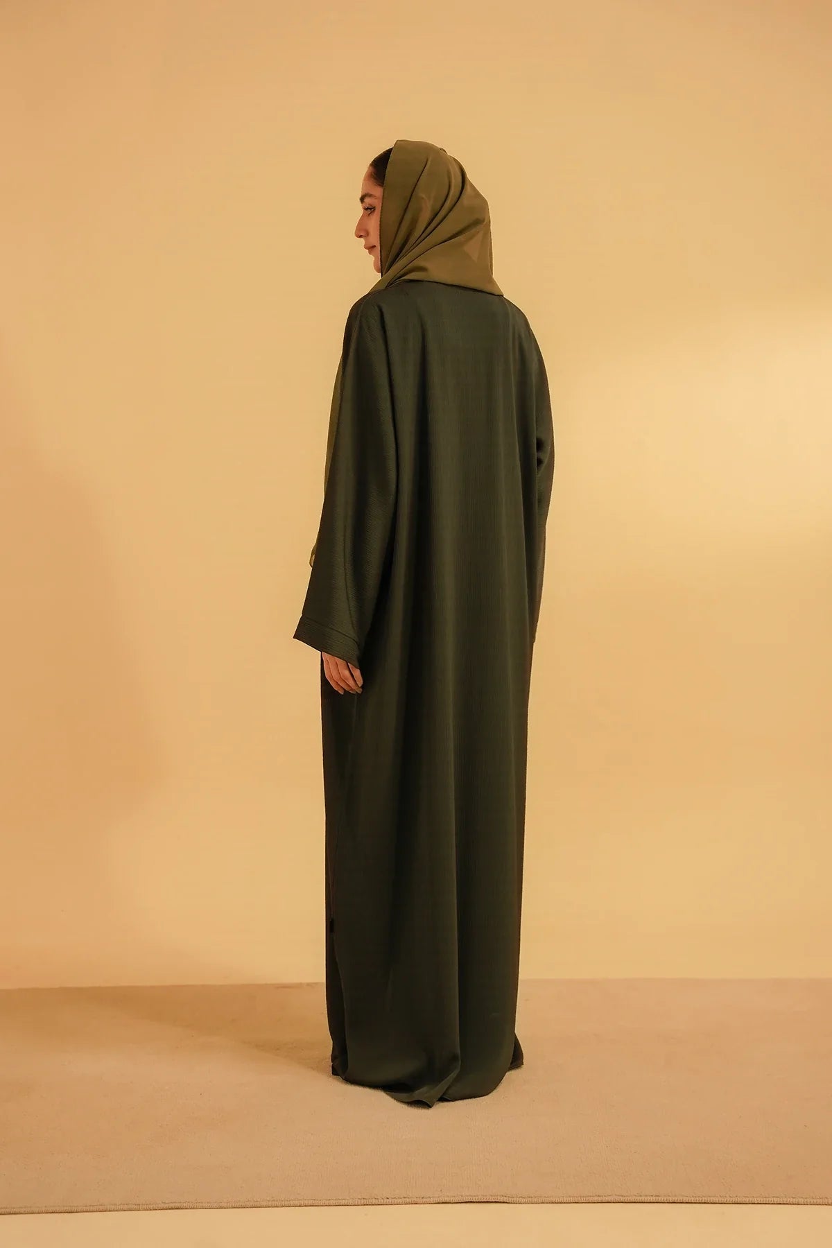 Picture of Divinely Crafted - Textured Abaya - Olive - Available at Raja Sahib