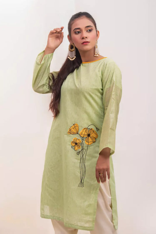 Silcot - Alizeh Soft Green Paper Cotton Shirt