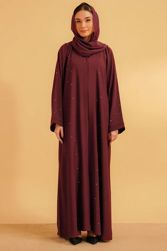 Picture of Divinely Crafted - Embellished Abaya - Maroon - Available at Raja Sahib