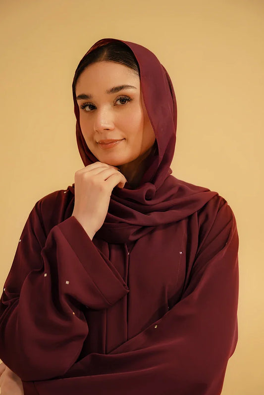 Picture of Divinely Crafted - Embellished Abaya - Maroon - Available at Raja Sahib