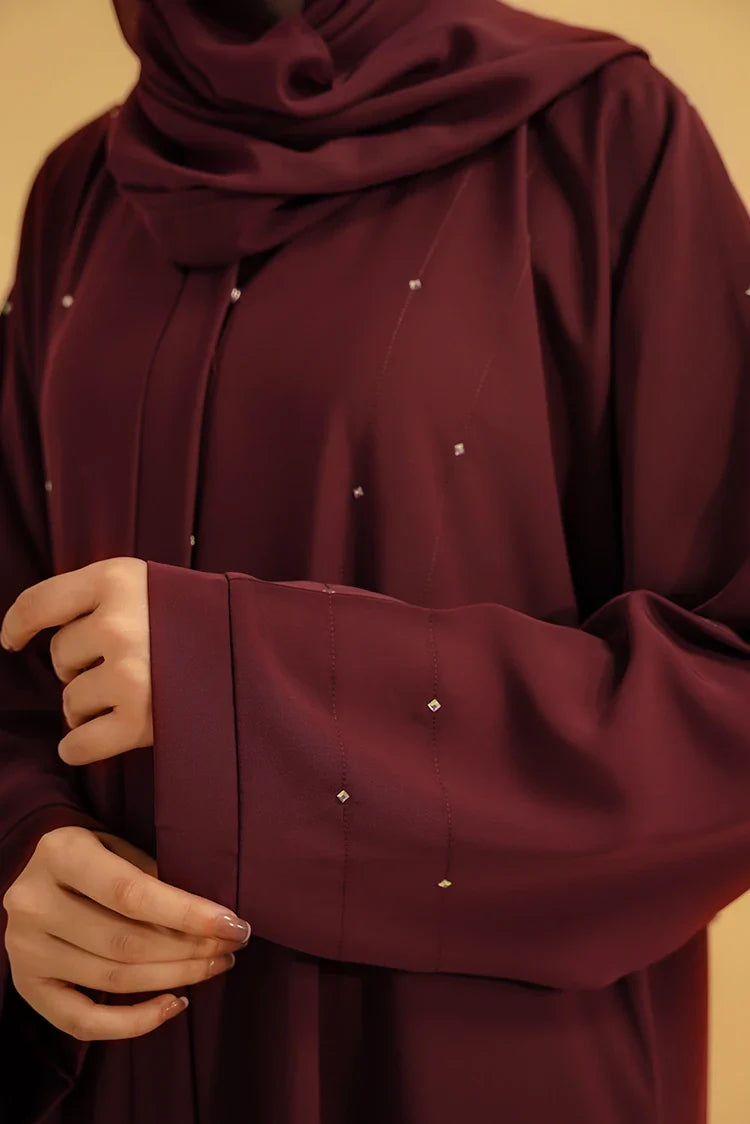 Picture of Divinely Crafted - Embellished Abaya - Maroon - Available at Raja Sahib