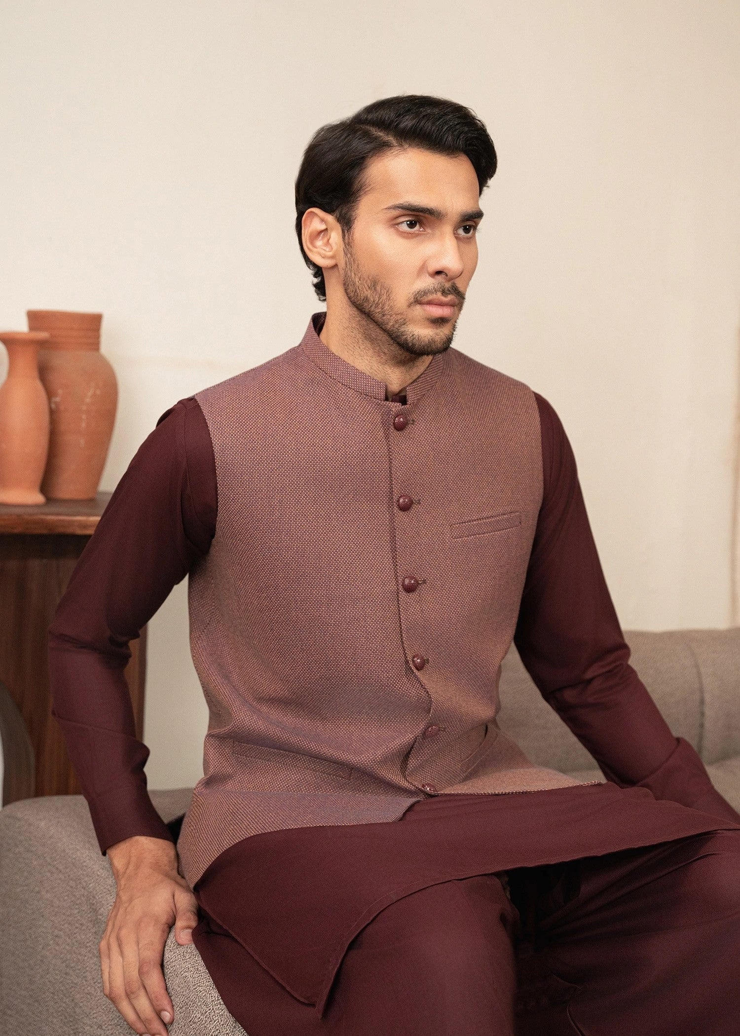 Picture of Platinum Brown | Waist Coat - Available at Raja Sahib