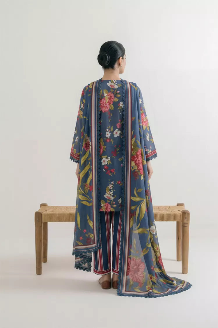 Picture of Peelu - 3 Piece - Stitched Lawn Suit Indigo Stripes - Available at Raja Sahib