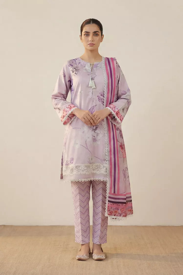 Picture of Peelu - 3 Piece - Stitched Lawn Suit Indigo Stripes - Available at Raja Sahib