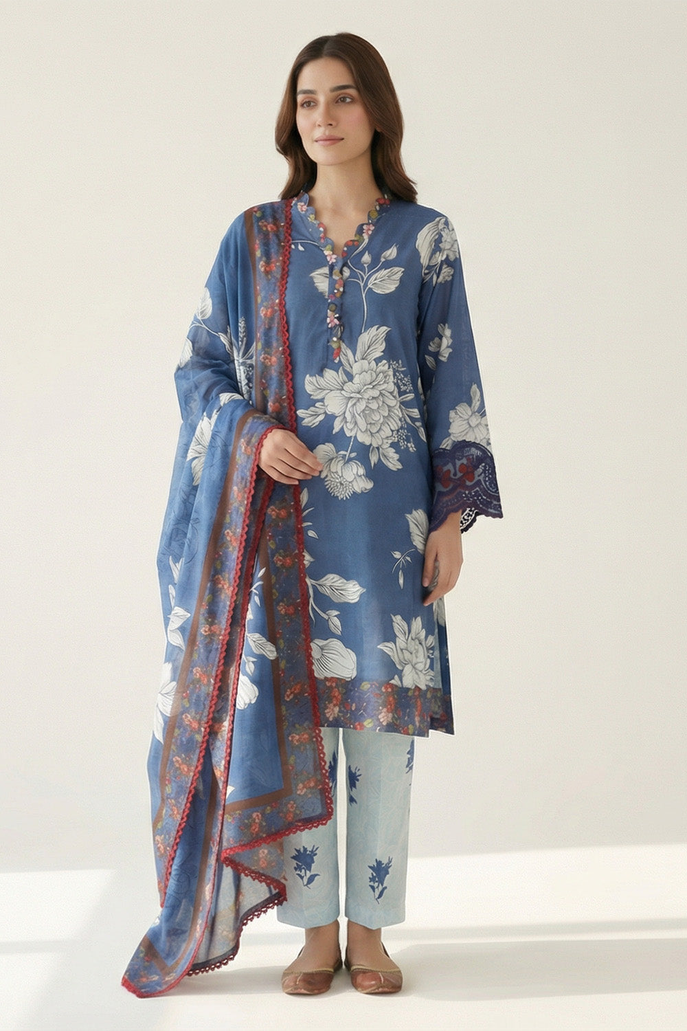 Picture of Peelu - 3 Piece - Stitched Lawn Suit Blue Noir - Available at Raja Sahib