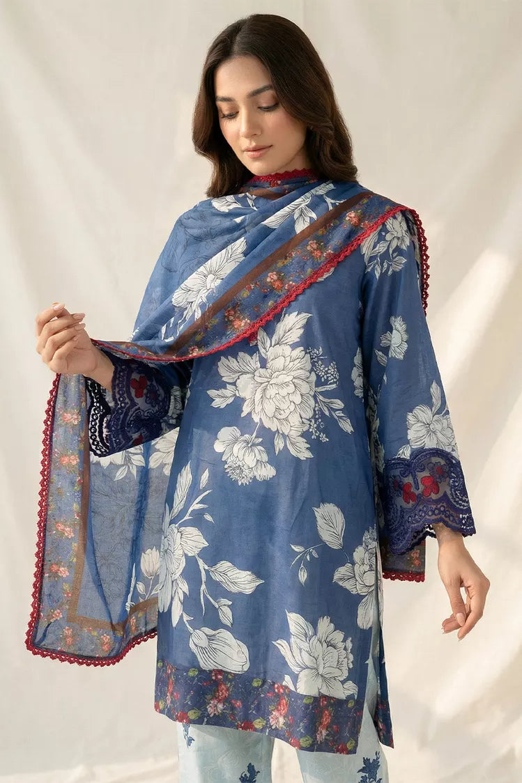 Picture of Peelu - 3 Piece - Stitched Lawn Suit Blue Noir - Available at Raja Sahib