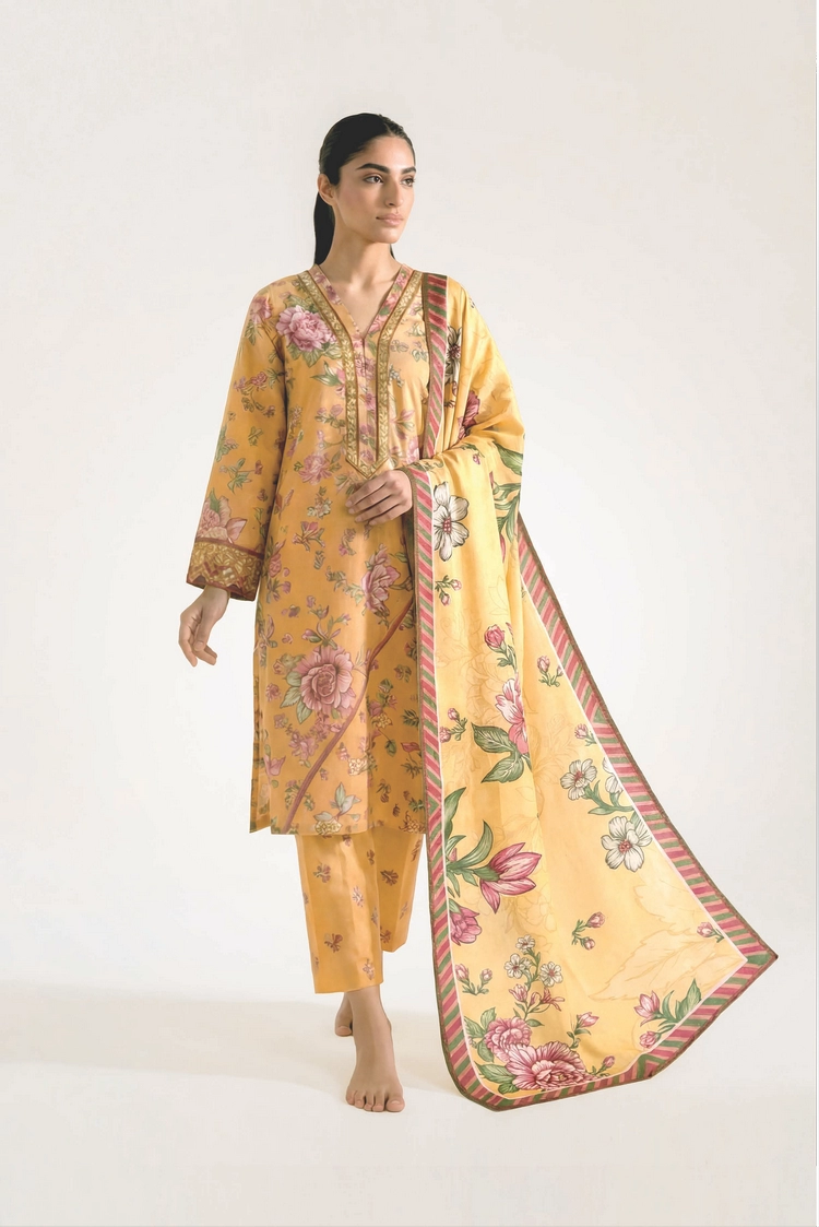 Picture of Peelu - 3 Piece - Stitched Lawn Suit Autumn Rose - Available at Raja Sahib