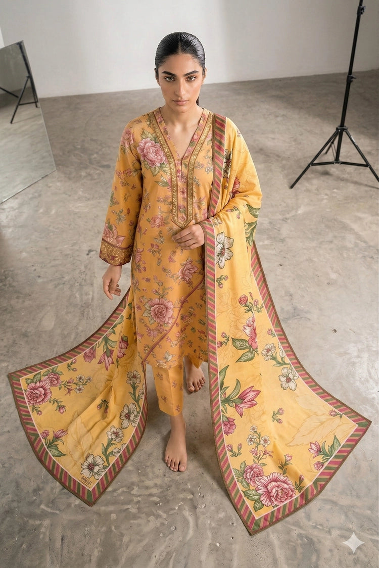 Picture of Peelu - 3 Piece - Stitched Lawn Suit Autumn Rose - Available at Raja Sahib
