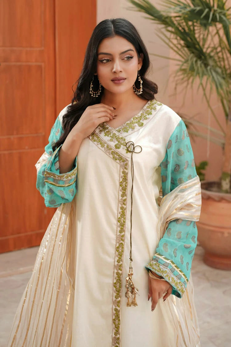Picture of Abar - Farah Jawahir Collection - 3 Piece - Opal White - Available at Raja Sahib