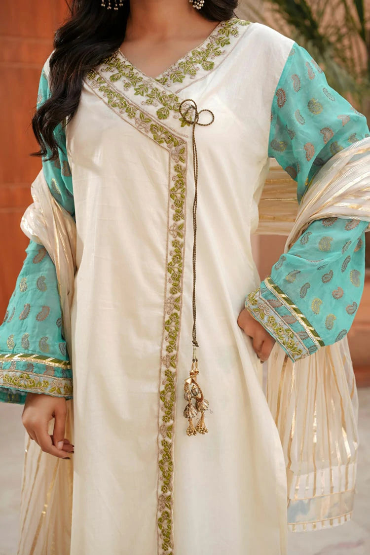 Picture of Abar - Farah Jawahir Collection - 3 Piece - Opal White - Available at Raja Sahib