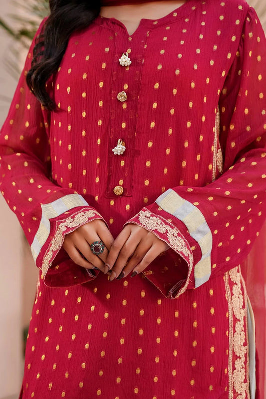 Picture of Abar - Farah Jawahir Collection - 3 Piece - Ruby Red - Available at Raja Sahib