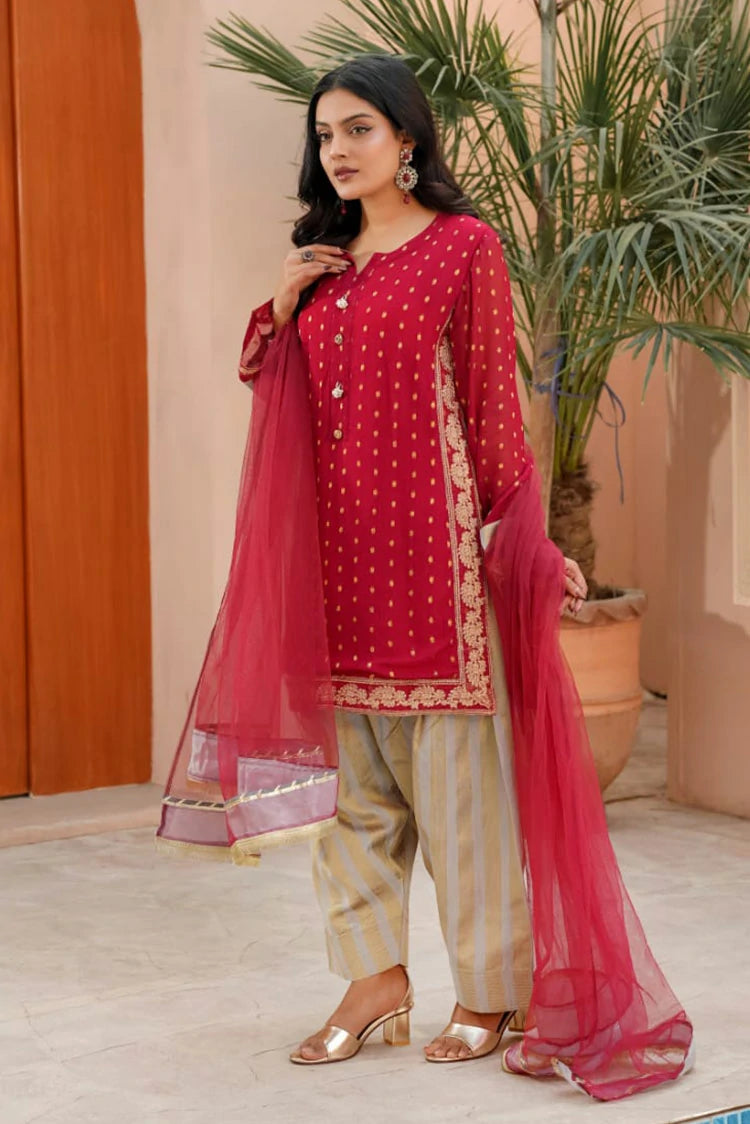 Picture of Abar - Farah Jawahir Collection - 3 Piece - Ruby Red - Available at Raja Sahib