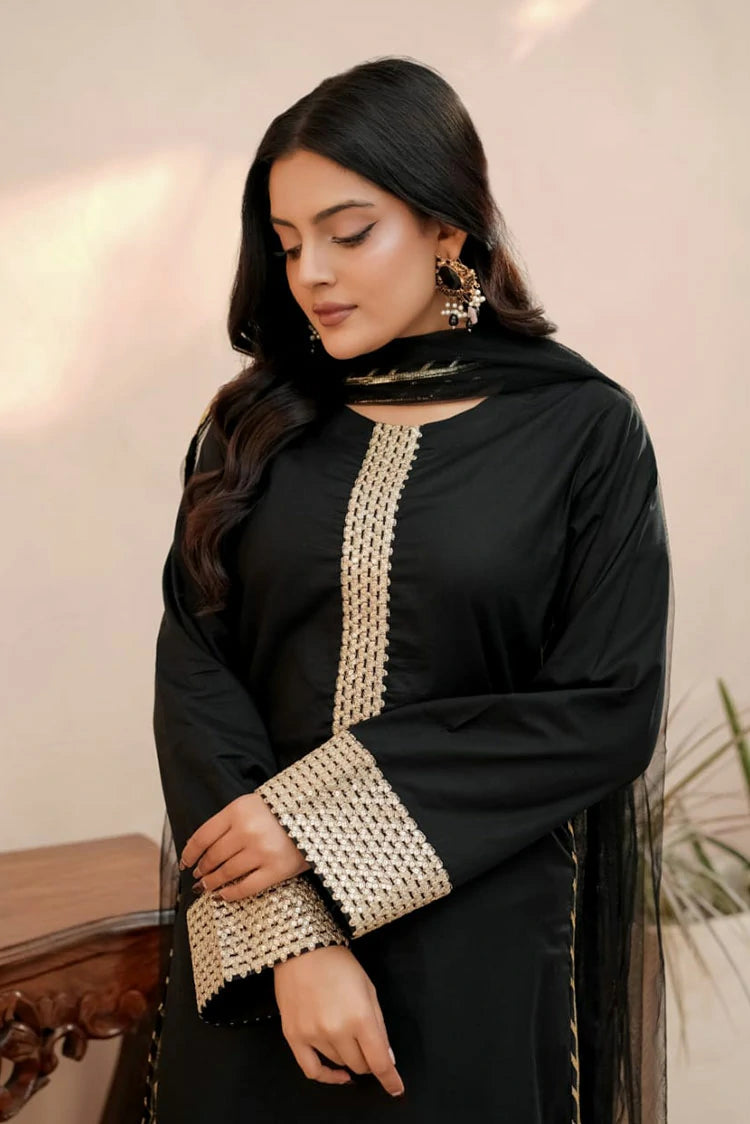 Picture of Abar - Farah Jawahir Collection - 3 Piece - Obsidian Black - Available at Raja Sahib