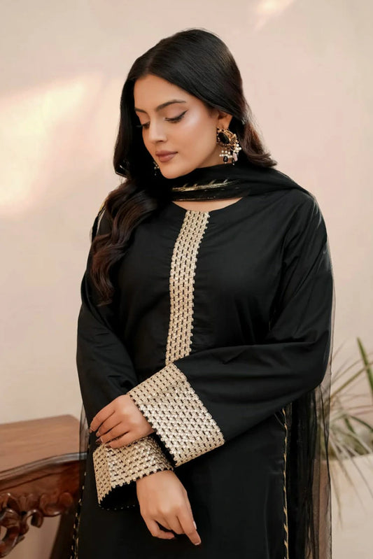 Picture of Abar - Farah Jawahir Collection - 3 Piece - Obsidian Black - Available at Raja Sahib