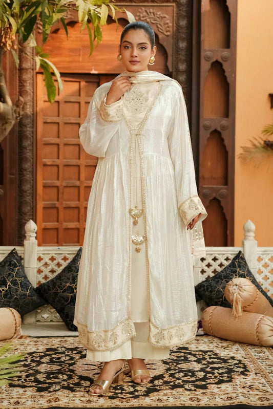 Picture of Abar - Farah Jawahir Collection - 3 Piece - Pearl Gold - Available at Raja Sahib