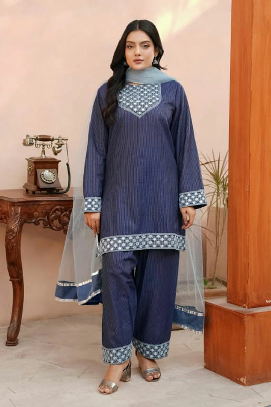 Picture of Abar - Farah Jawahir Collection - 3 Piece - Sapphire Blue - Available at Raja Sahib