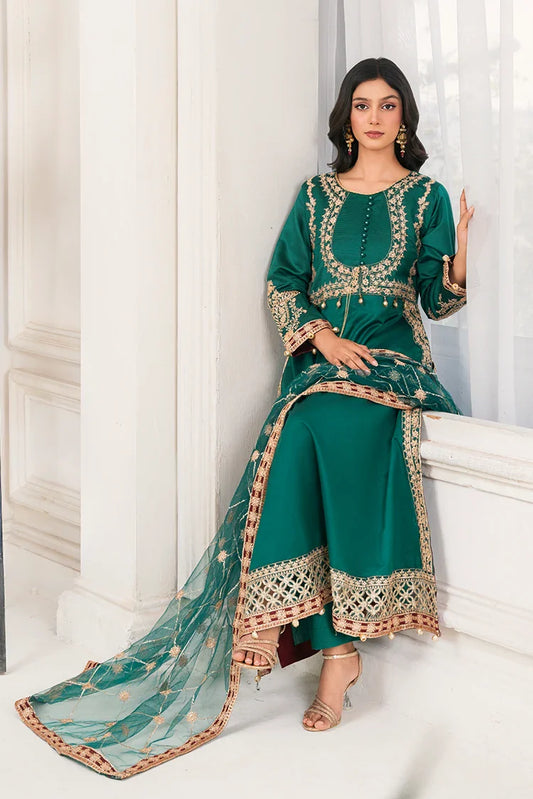 Khubsurat - 3 Piece Ready To Wear - Bottle Green - 4008-KH-SKTN