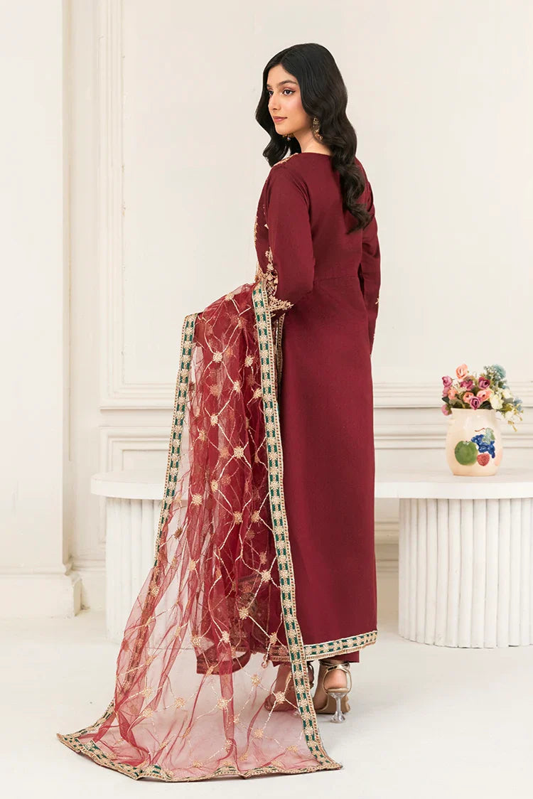 Picture of Khubsurat - 3 Piece Ready To Wear - Maroon - 4008-KH-SKTN - Available at Raja Sahib