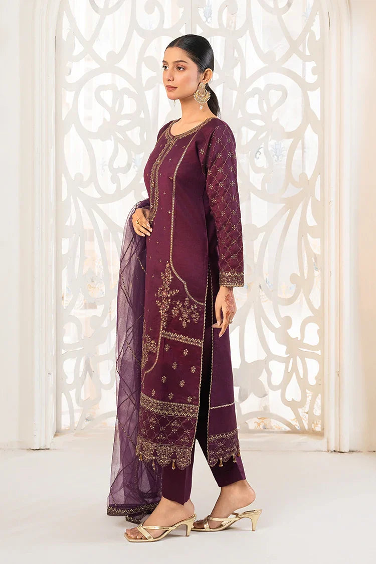 Picture of Khubsurat - 3 Piece Stitched Embroidered - Plum - 4041-KH-SKTN - Available at Raja Sahib