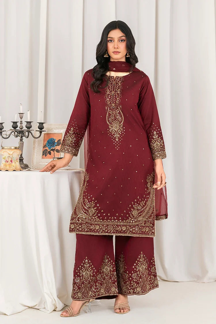 Picture of Khubsurat - 3 Piece Ready To Wear - Maroon - 4089-KH-SKTN - Available at Raja Sahib