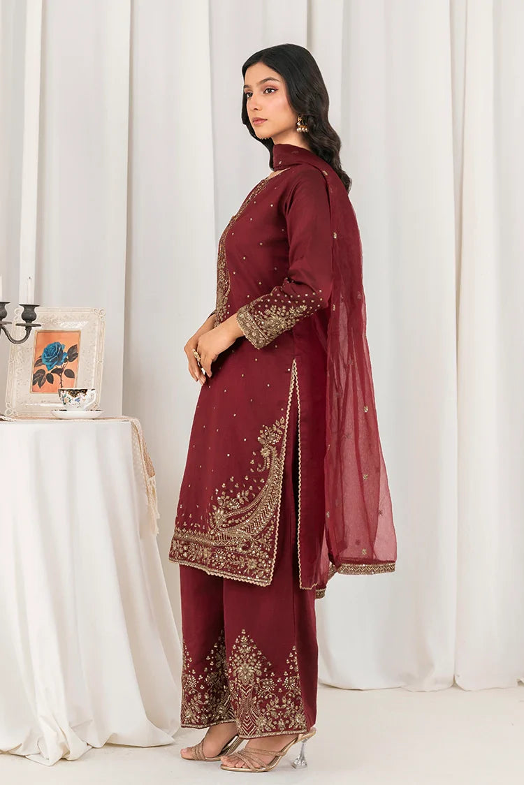 Picture of Khubsurat - 3 Piece Ready To Wear - Maroon - 4089-KH-SKTN - Available at Raja Sahib