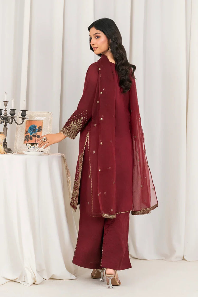 Picture of Khubsurat - 3 Piece Ready To Wear - Maroon - 4089-KH-SKTN - Available at Raja Sahib