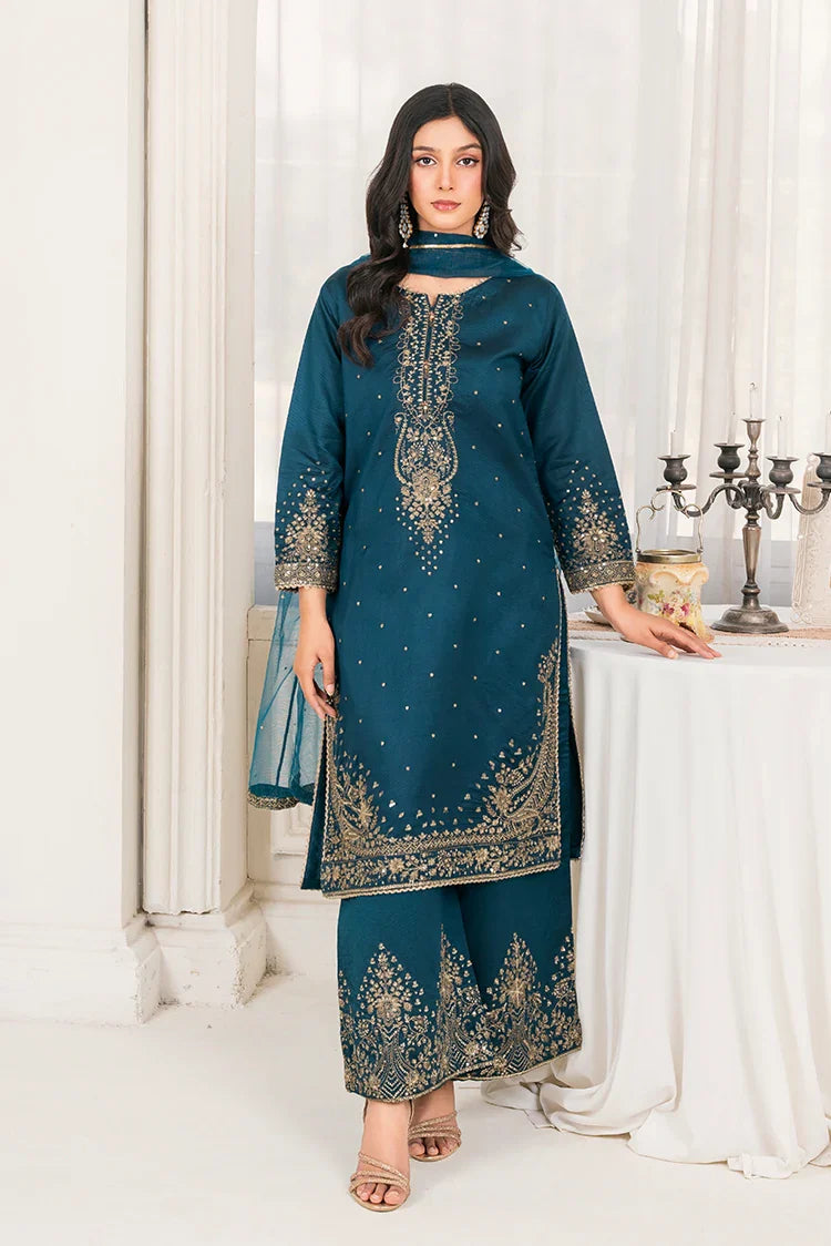 Picture of Khubsurat - 3 Piece Ready To Wear - Teal - 4089-KH-SKTN - Available at Raja Sahib
