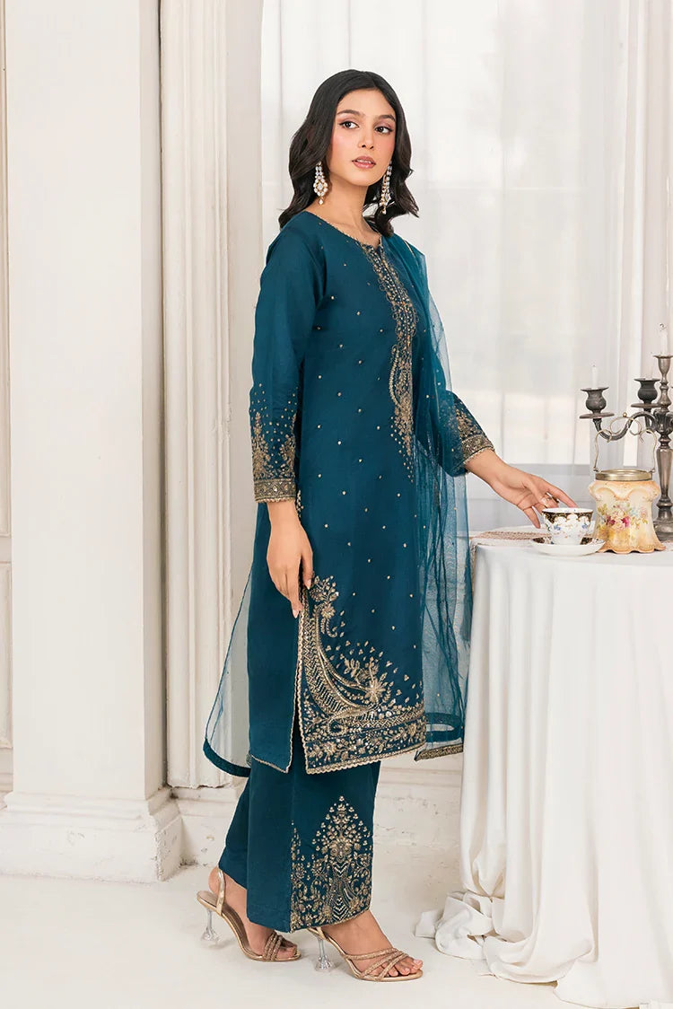 Picture of Khubsurat - 3 Piece Ready To Wear - Teal - 4089-KH-SKTN - Available at Raja Sahib