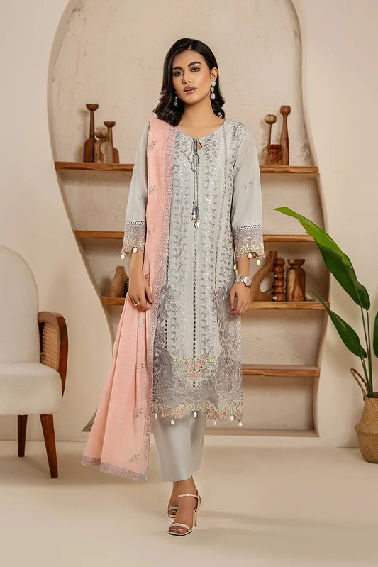 Khubsurat - 3 Pieces Ready To Wear - Silver Grey - 4114-KH-CT