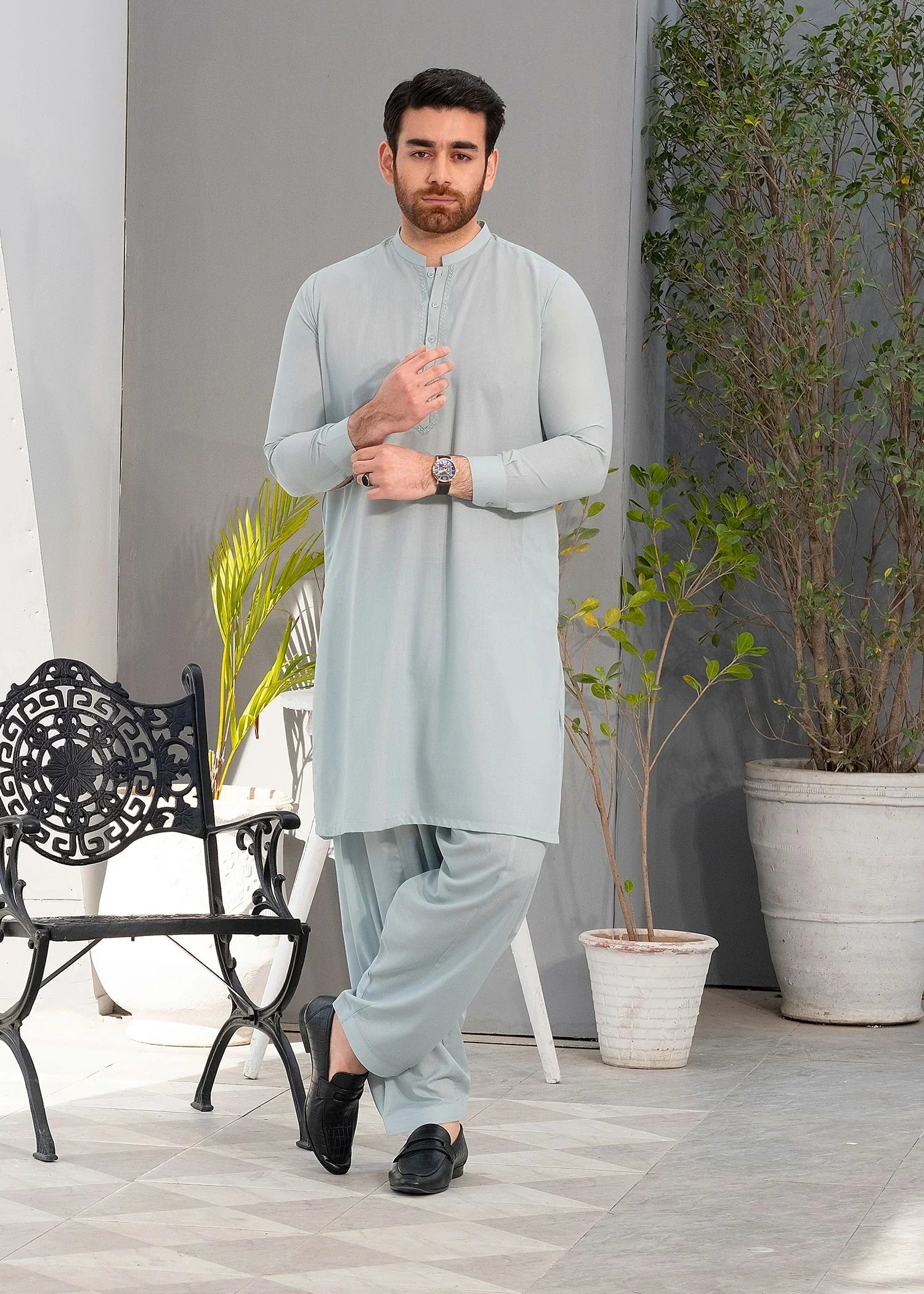 Picture of Wash & Wear | Light Green Ban Shalwar Kameez - Available at Raja Sahib