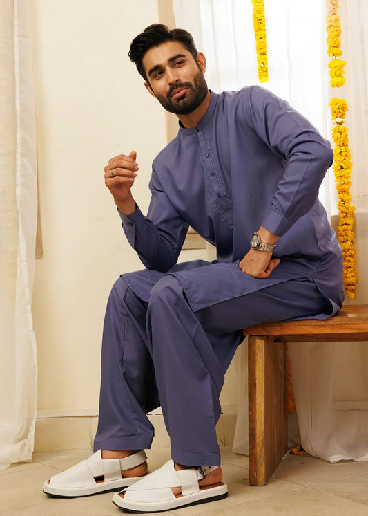 Picture of Wash & Wear | Purple Ban Shalwar Kameez - Available at Raja Sahib