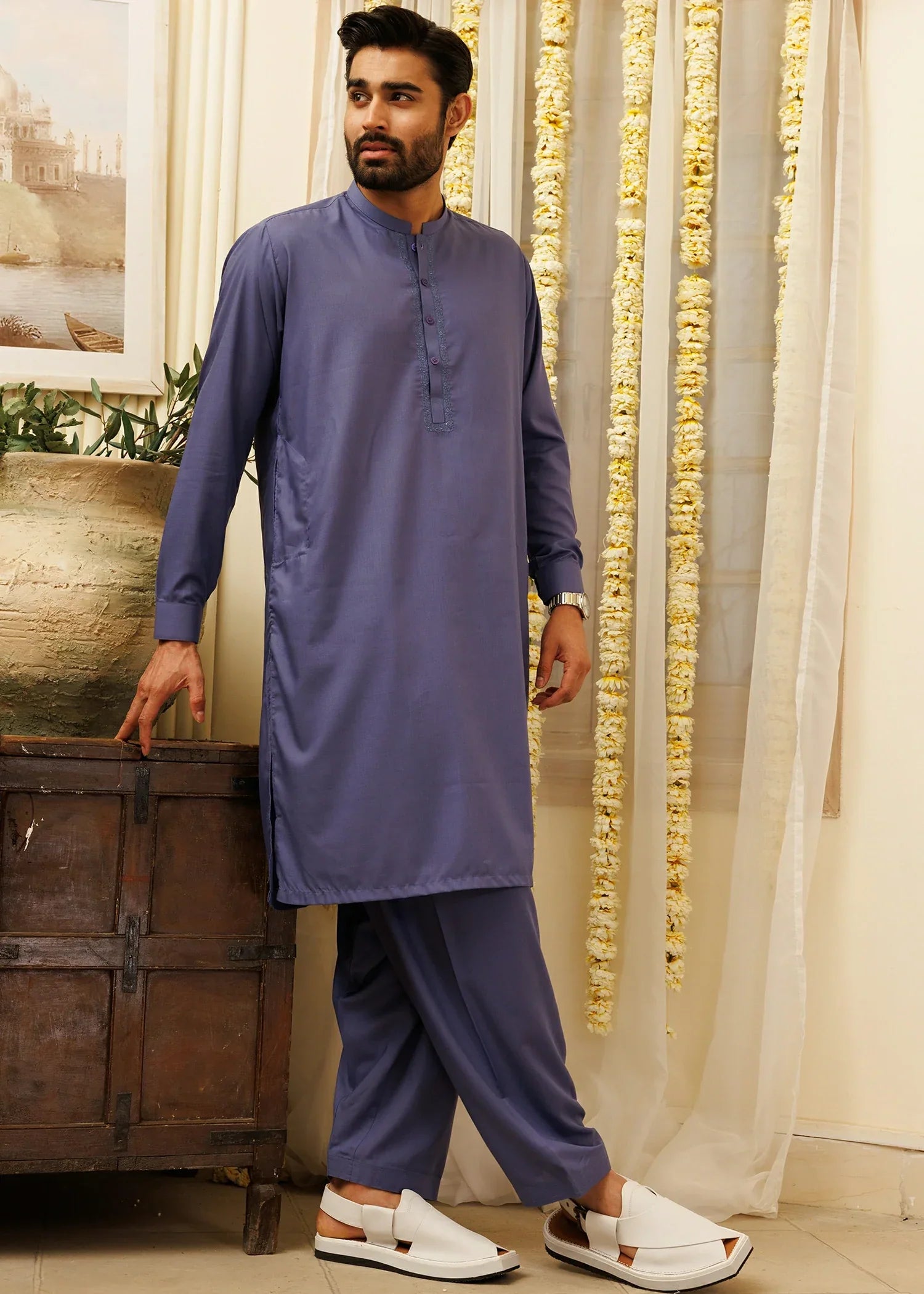 Picture of Wash & Wear | Purple Ban Shalwar Kameez - Available at Raja Sahib