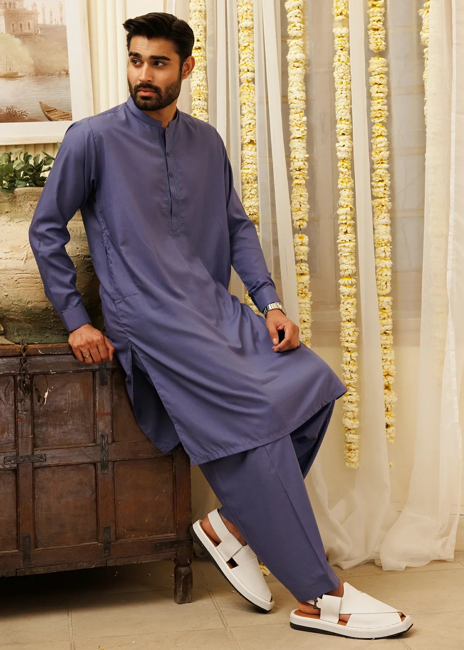 Picture of Wash & Wear | Purple Ban Shalwar Kameez - Available at Raja Sahib