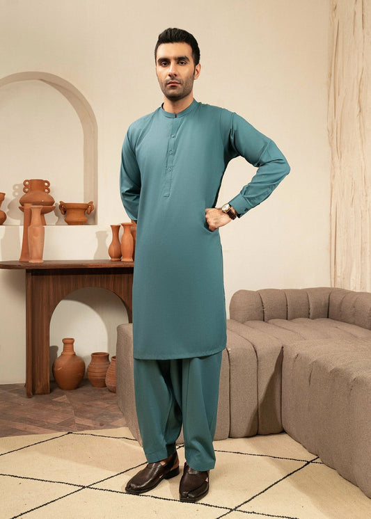 Picture of Wash & Wear | Aqua Green Ban Shalwar Kameez - Available at Raja Sahib