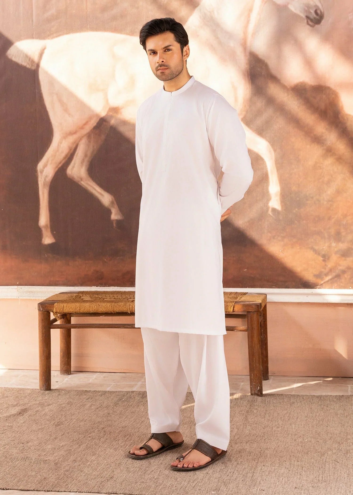 Picture of Wash & Wear | White Ban Shalwar Kameez - Available at Raja Sahib