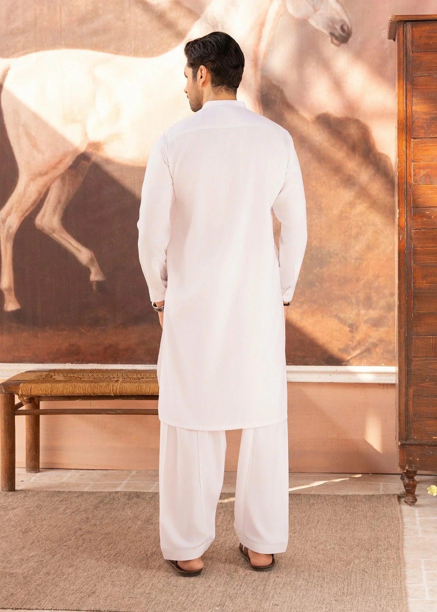 Picture of Wash & Wear | White Ban Shalwar Kameez - Available at Raja Sahib