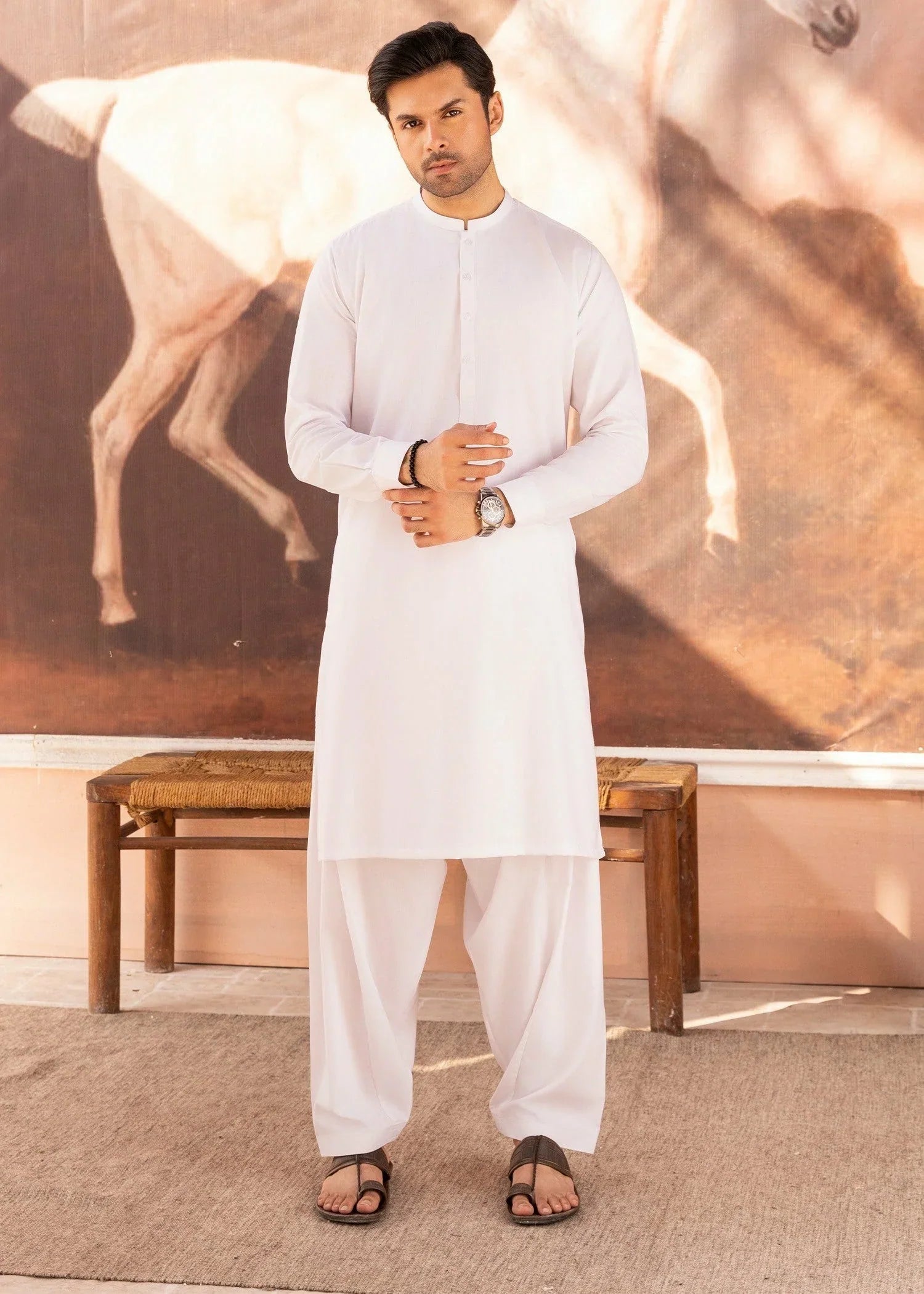 Picture of Wash & Wear | White Ban Shalwar Kameez - Available at Raja Sahib