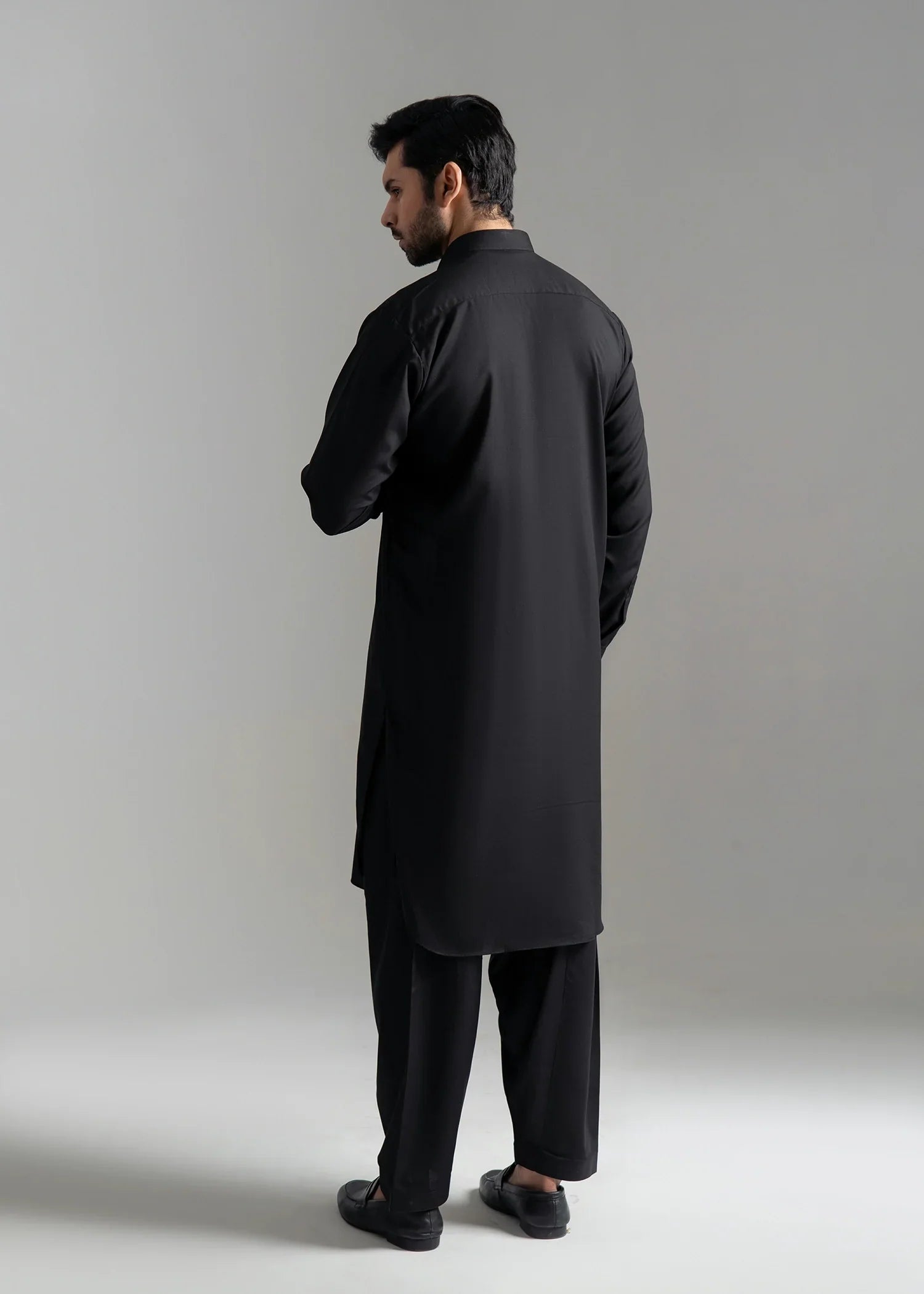 Picture of Wash & Wear | Black Collared Shalwar Kameez - Available at Raja Sahib