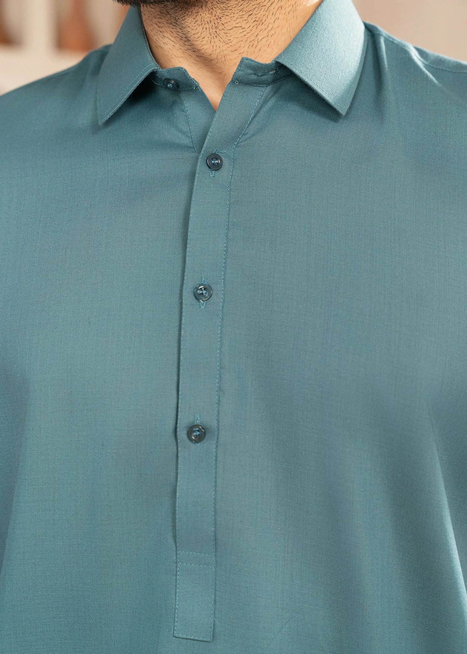 Picture of Wash & Wear | Aqua Green Collared Shalwar Kameez - Available at Raja Sahib