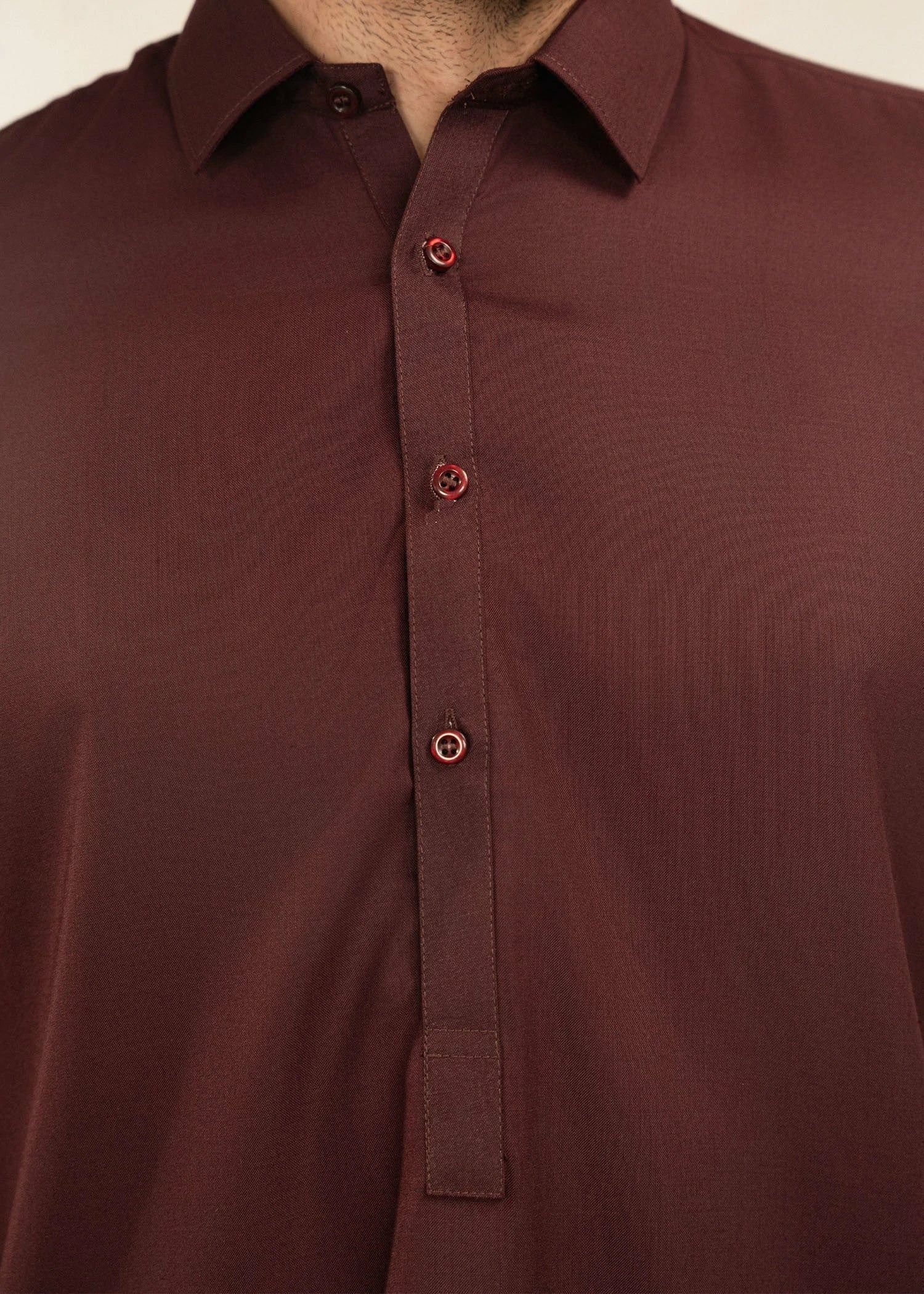 Picture of Wash & Wear | Maroon Collared Shalwar Kameez - Available at Raja Sahib