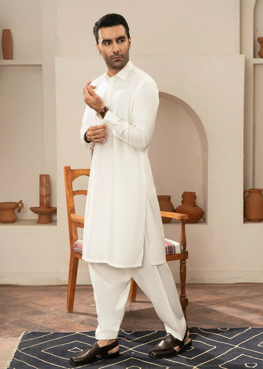 Picture of Wash & Wear | Off-White Collared Shalwar Kameez - Available at Raja Sahib