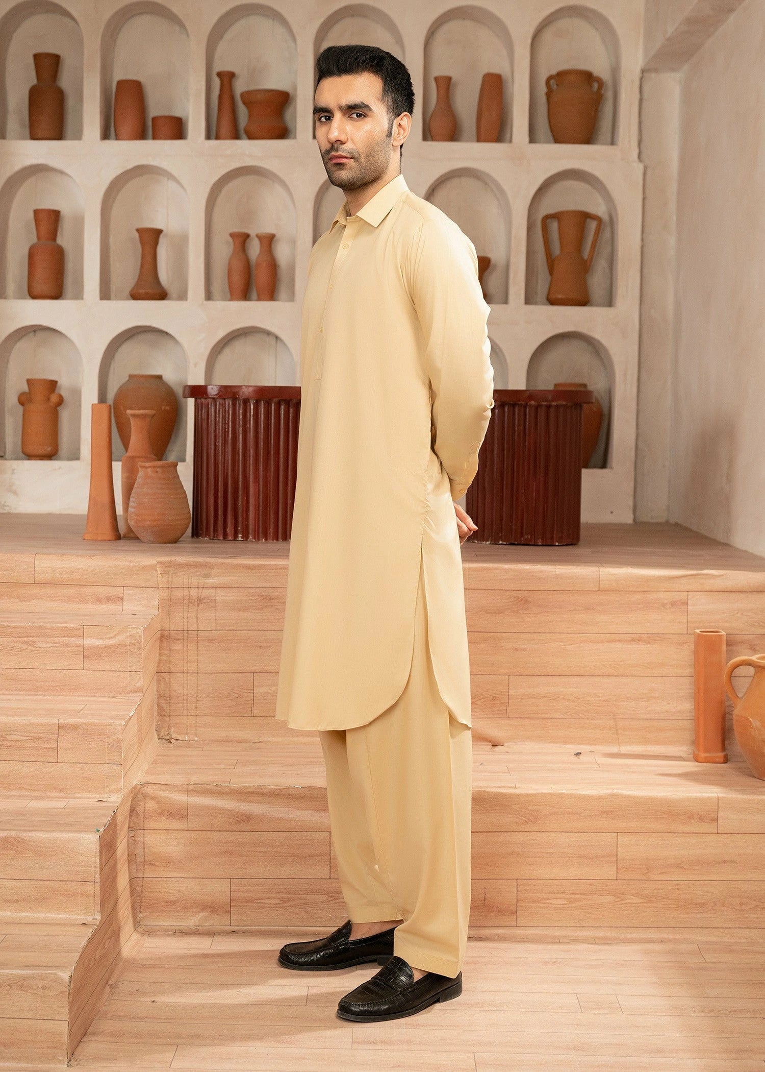 Picture of Wash & Wear | Skin Collared Shalwar Kameez - Available at Raja Sahib