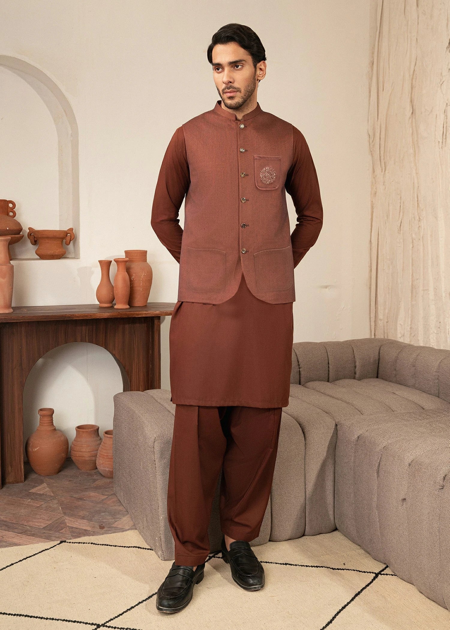 Picture of Platinum Rust | Waist Coat Ceremonial - Available at Raja Sahib