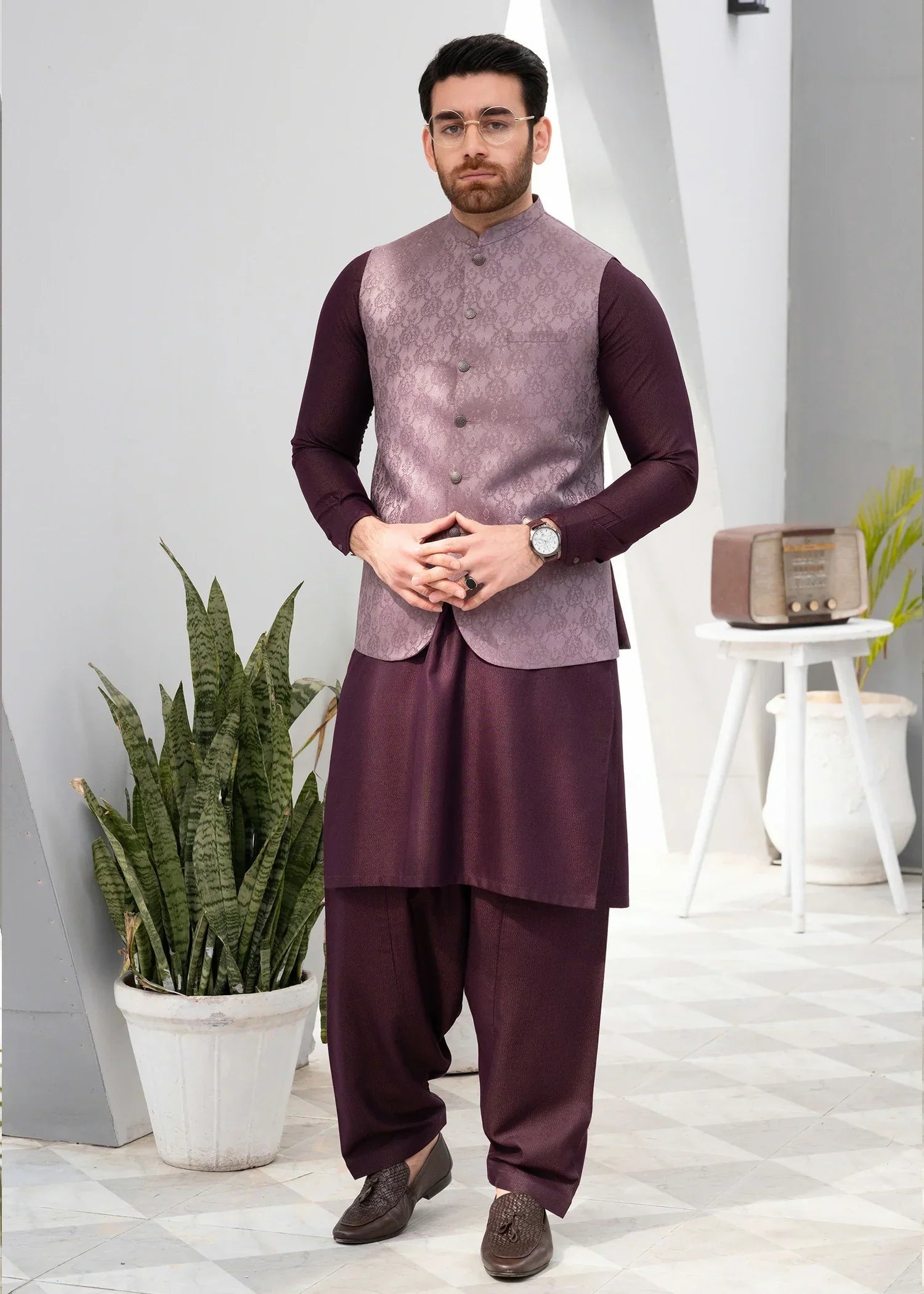Picture of Platinum Purple | Waist Coat Ceremonial - Available at Raja Sahib