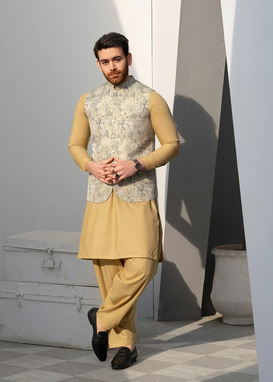 Picture of Platinum Beige | Waist Coat Ceremonial - Available at Raja Sahib
