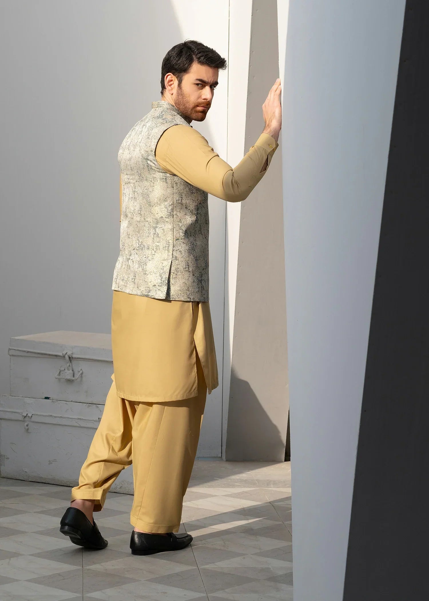 Picture of Platinum Beige | Waist Coat Ceremonial - Available at Raja Sahib