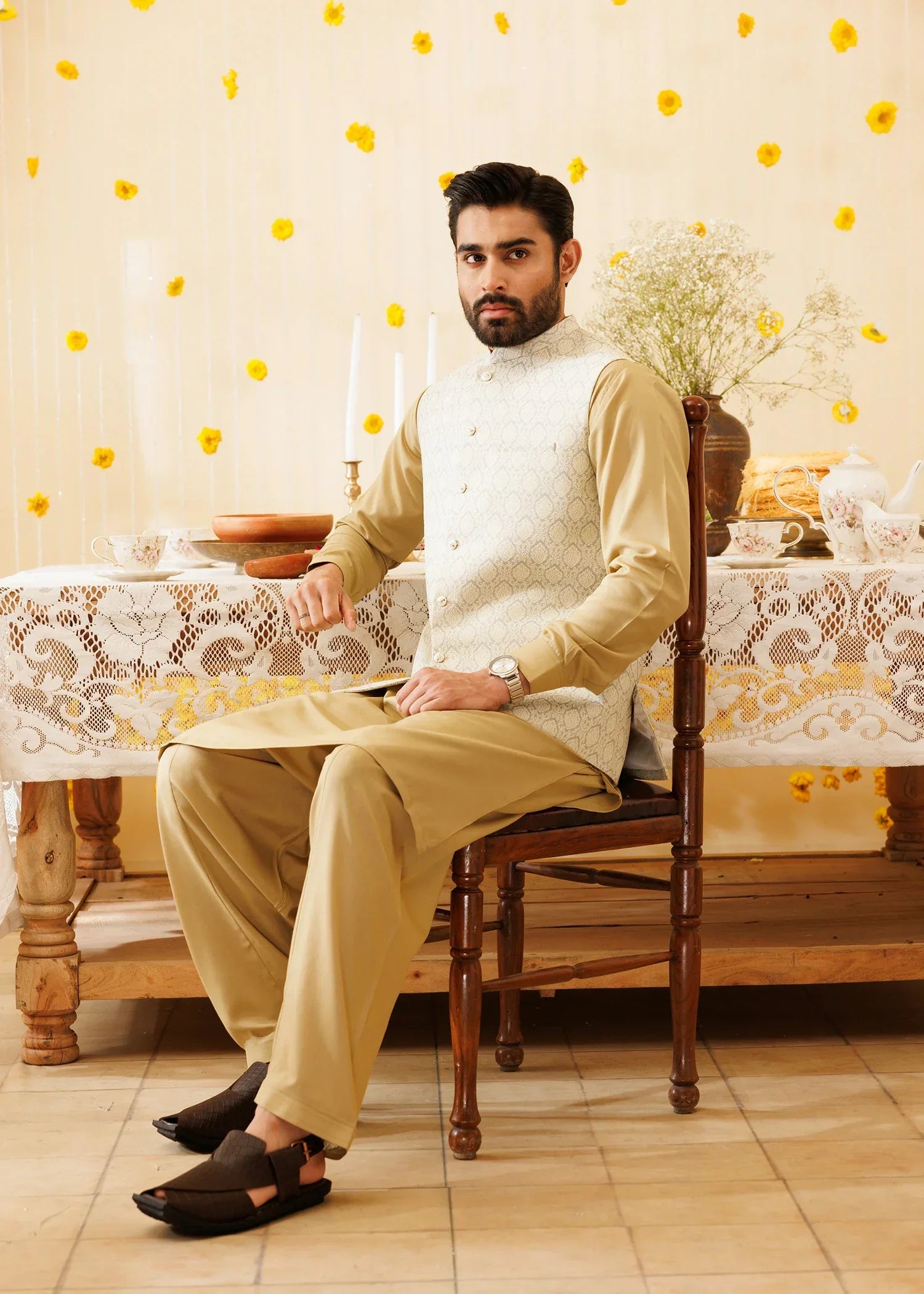 Picture of Platinum Off White | Waist Coat Ceremonial - Available at Raja Sahib