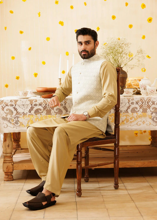 Picture of Platinum Off White | Waist Coat Ceremonial - Available at Raja Sahib