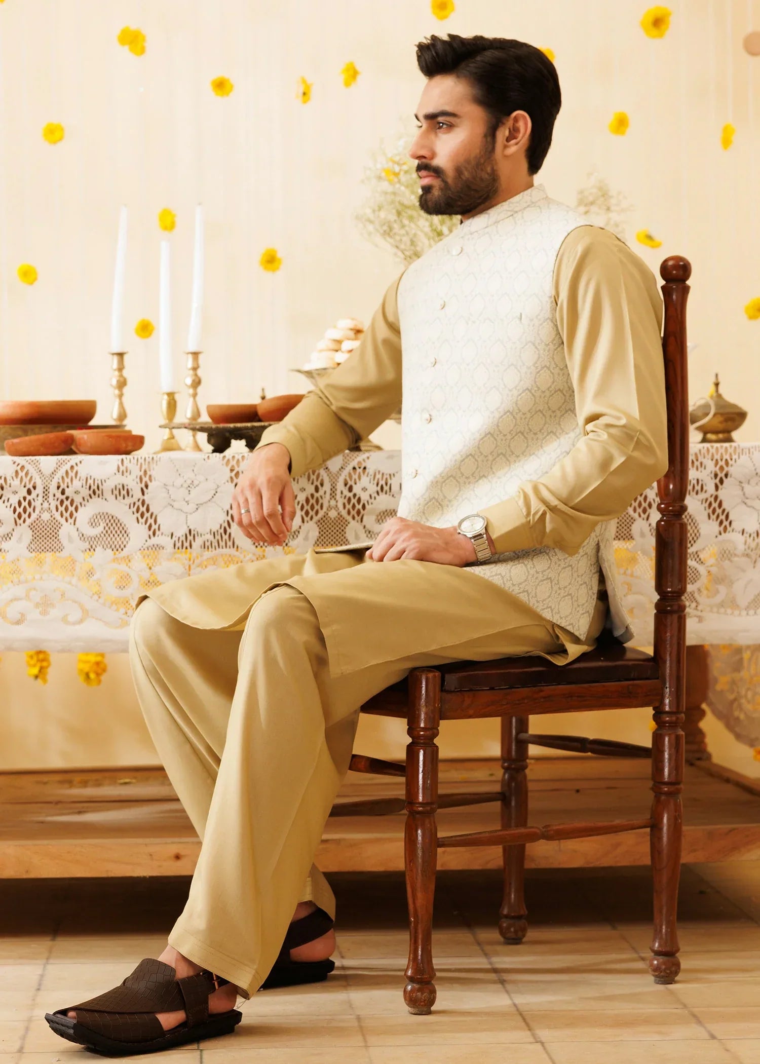 Picture of Platinum Off White | Waist Coat Ceremonial - Available at Raja Sahib